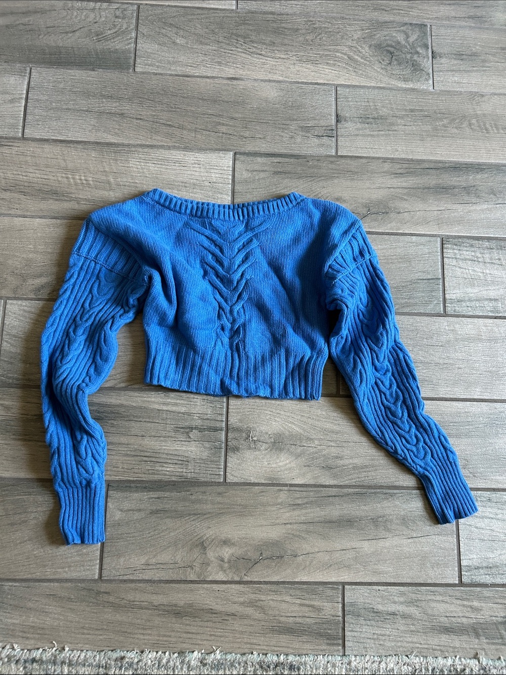 Bright Blue Cropped Cable-Knit Sweater